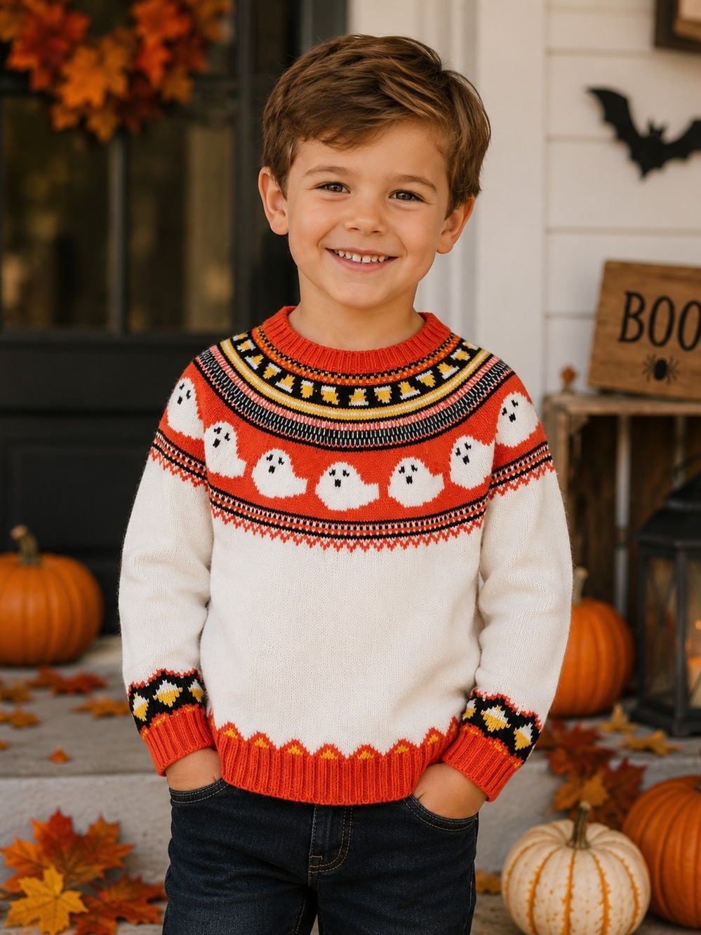 GYMBOREE BOYS GHOST HALLOWEEN SWEATER SZ 5T